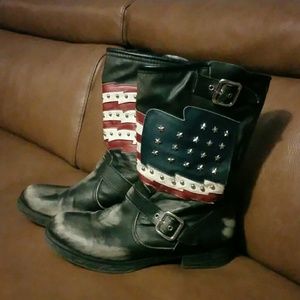 Ladies distressed moto boots